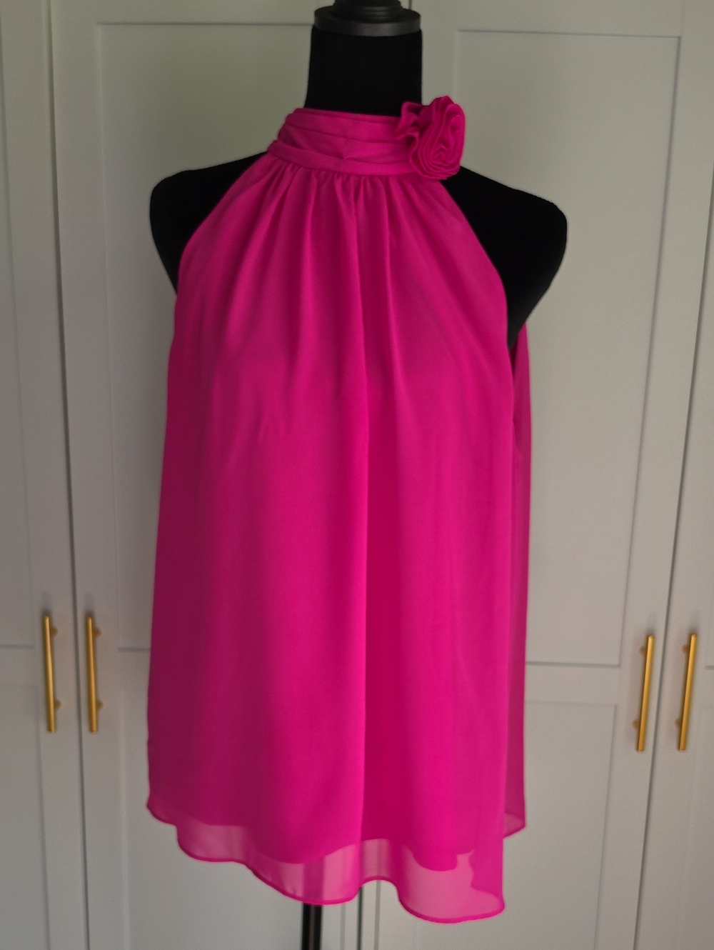 CeCe Hot Pink Halter Neck Sleeveless Blouse with Rosette